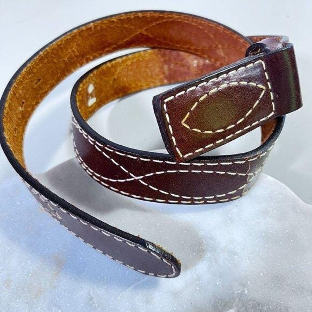 Vintage Tony Lama Sz 36 Leather Belt and Buckle Unisex Brown Made In‎ USA